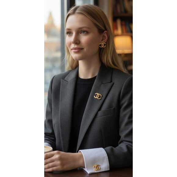 Chanel 1993 Ridged CC Clip-On Earrings - Picture 2 of 7